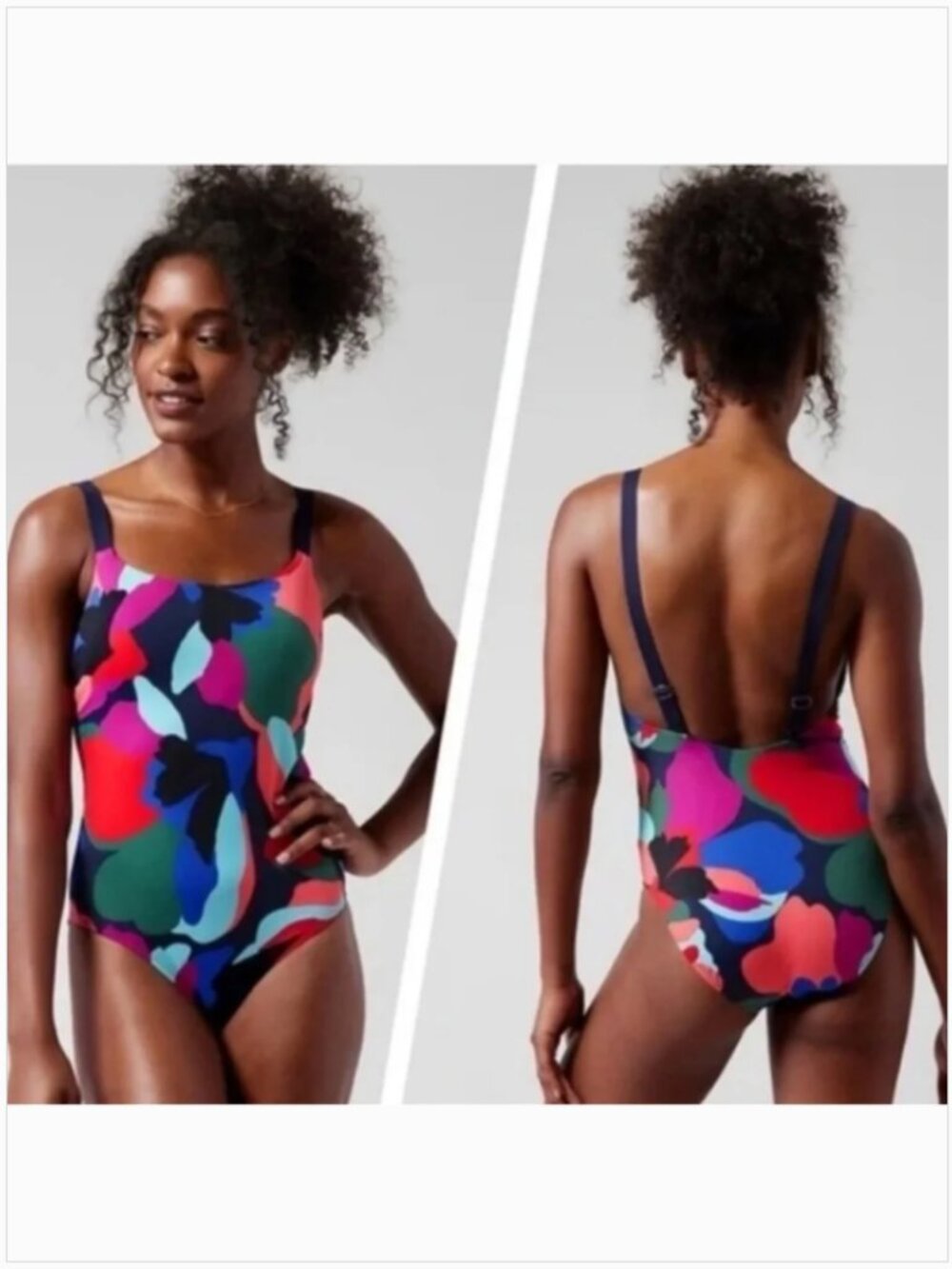 Athleta Hermosa One Piece Swimsuit Women's Large Tossed Floral Blue
